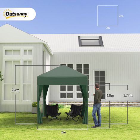 Pavillon pliable, tente à bière, 4 panneaux latéraux amovibles, 2 fenêtres, structure métallique, 2 x 2 m, vert foncé (1/5)