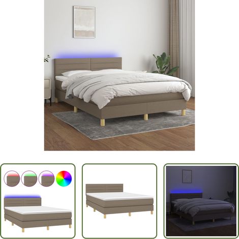 Sommier tapissier - Sommier à lattes de lit avec matelas LED Taupe 140x190 cm Tissu (1/5)