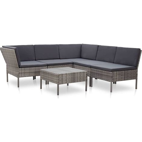 6-tlg. Garten-Lounge-Set mit Auflagen Poly Rattan Grau