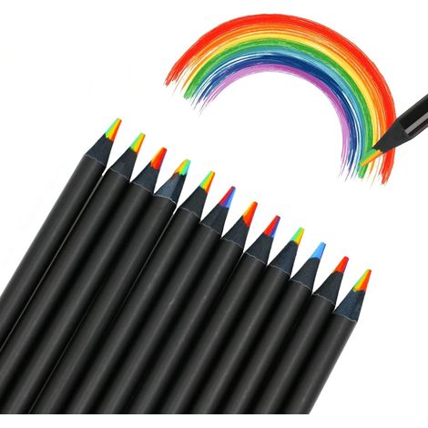 Lot de 12 crayons arc-en-ciel 7 en 1 pour adultes, crayons multicolores pour art, dessin, coloration, croquis