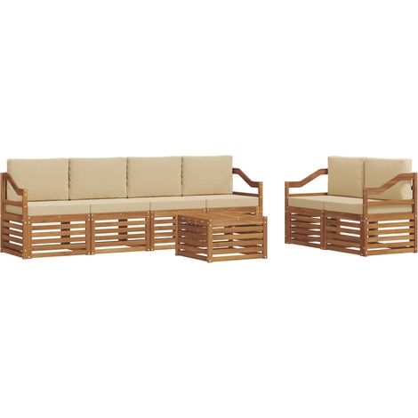 Outdoor Sofa Set 7 pcs Natural and Beige Solid Acacia Wood vidaXL (1/5)