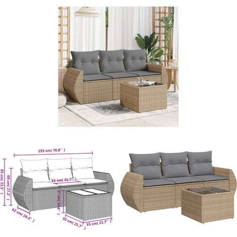4-tlg. Garten-Sofagarnitur mit Kissen Beige Poly Rattan - Gartenmöbel - Esstisch - Lounge Set - Rattan Möbel - Outdoor Sofa - Home & Living (1/3)