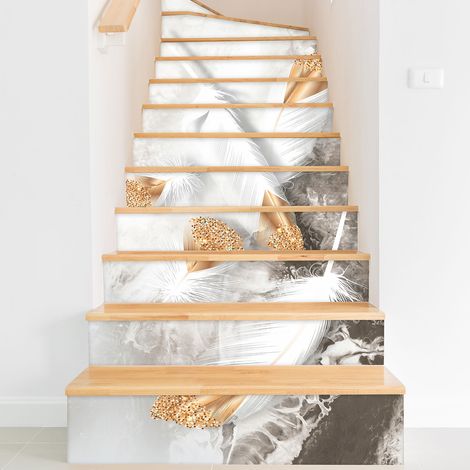 Stickers contremarches escalier - Plumes - 100 cm x 150 cm - Adhésif BRILLANT (1/2)