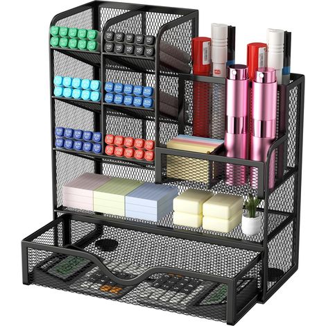 Organisateur de Bureau en Filet Métallique,Rangement Stylo Tiroir Porte Organiseur Bureau pour un Gain de Place, Multifonctions Organisation, pour Maison, École (Noir) (1/5)