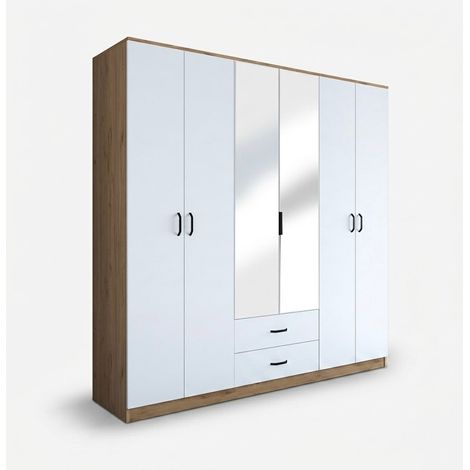 Schrank Garderobe 6-türig mit Spiegel und Schubladen Miren