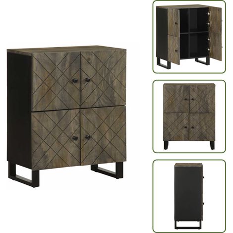 vidaXL Buffet noir 60x33x75 cm bois massif de manguier (1/5)