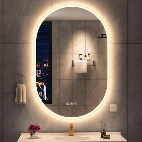 Miroir LED Bluetooth Salle de Bain 60x90cm - Anti-Buée, 3000K-6500K, Mémoire, Verre Trempé, IP44, Lumineux, Horizontal/Vertical (1/5)