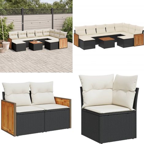 Salon de jardin 10 pcs avec coussins noir résine tressée - Salon De Jardin - Meuble De Jardin - Set Salon Extérieur - Mobilier D'extérieur - Chaise Longue - Home & Living (1/5)