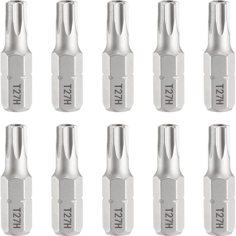 10pcs T27H Embout de Tournevis Torx 1/4" Tige Hexagonale 25mm/1" Longueur Magnétique Tête Étoile à 6 Pans Acier S2 Embout de Tournevis avec Trou (1/5)