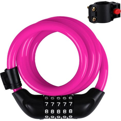 Serrure Vélo 120 cm à Combinaison Numérique 5 Chiffres pour Moto Trottinette Valise Porte Rose (1/4)