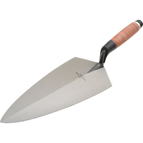 Philadelphia pattern brick trowel 10in – Leather handle for precision – High-grade steel blade for durability – Strong impact area – Marshalltown