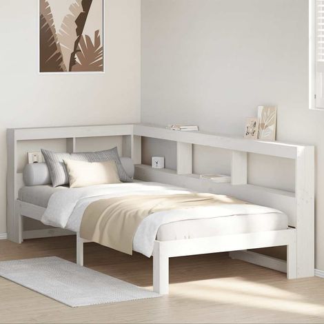 Bookcase Bed without Mattress White 90x190 cm Single Solid Wood Pine vidaXL (1/5)