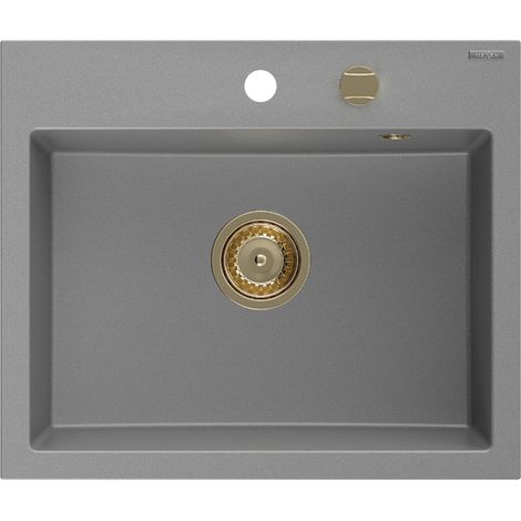 Mexen Oscar évier en granit 1 bac 580 x 490 mm, gris, siphon doré - 6519581000-71-G (1/5)
