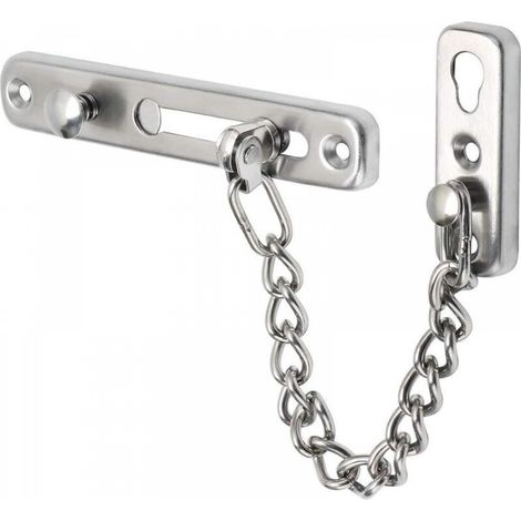 Chaîne de sécurité en acier inoxydable 304, chaîne de verrouillage robuste pour porte de sécurité, chaîne de porte antivol avec bouton à ressort, vis incluses (1/5)