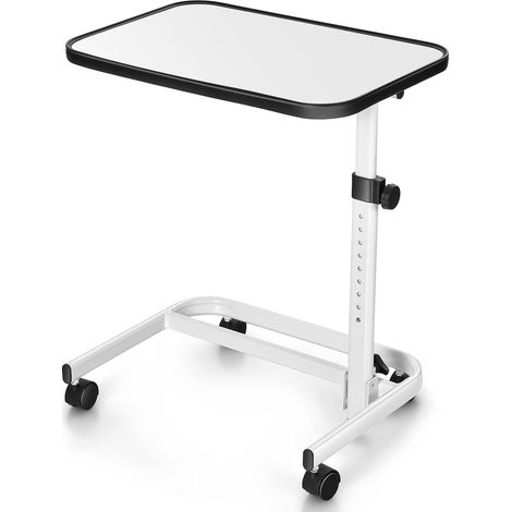 COSTWAY Mesa Auxiliar con Ruedas, Mesa Cama con Altura Ajustable en 9 Niveles, Mesa Auxiliar Sofa Tapa Inclinable Multiángulo, Blanco Salon Dormitorio Hospital, 61 x 43,5 x 73-93 cm (1/5)