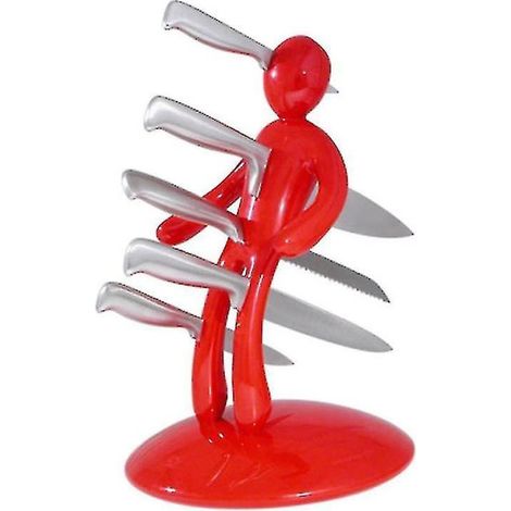 Bloc à couteaux en bois avec étui transparent pour couperet, porte-couteaux de cuisine rouge, rangement pour 1 couteau de boucher, manche en bois, accessoire pratique pour planche de découpe. (1/3)