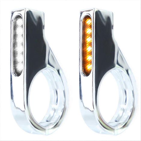 Intermitentes LED universales plateados para horquilla delantera de motocicleta. (1/3)