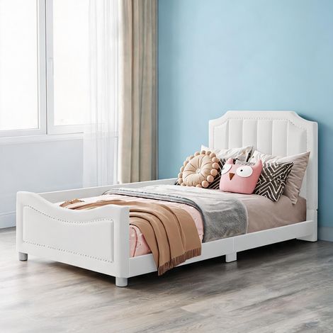 Cadre de lit beige en bois massif 204 x 147 x 60 cm (1/5)