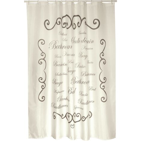 MSV – Rideau de douche en polyester 180x200cm – Tissu imperméable et anti-moisissure – Anneaux inclus – Lavable à 30°