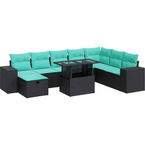 Maison Exclusive - Set Divano da Giardino 9pz con Cuscini Grigio Polyrattan Acacia (1/5)