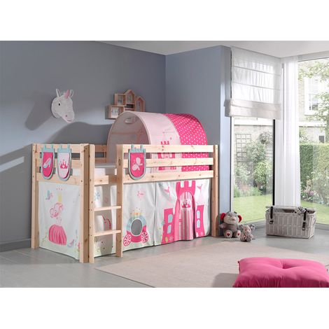 Cama de media altura 90x200 con somier y funda Princesa Vipack Pino - Madera