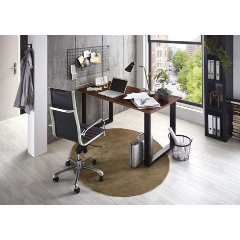 Baumkante Schreibtisch massiv Akazie nussbaum 120x80 schwarz PALMA (1/4)