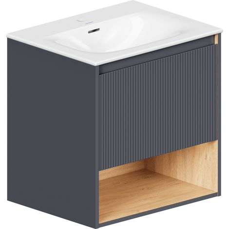 BERNSTEIN - Mobile lavabo sospeso MDF Antracite opaco, lavabo DURAVIT Bianco lucido + foro rubinetto, troppopieno e scarico - 63x49x62cm - BELDIVO	Antracite opaco