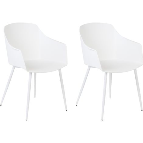 Conjunto de 2 sillas de comedor blanco material sintético diseño minimalista reposabrazos Fonda