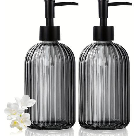 Juego de 2 dispensadores de jabón negros - 400 ml - Vidrio - con bomba - para cocina, baño y aseo