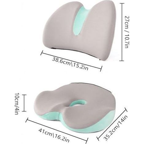 Coussin Anti Escarres Fessier, (Coussin Siege+Coussin Dos) Maintien Hanche Et Taille,DéTachable, Mousse MéMoire, Respirant, Coussin Voiture, AméLiorer Le Confort du SièGe,Green (1/4)