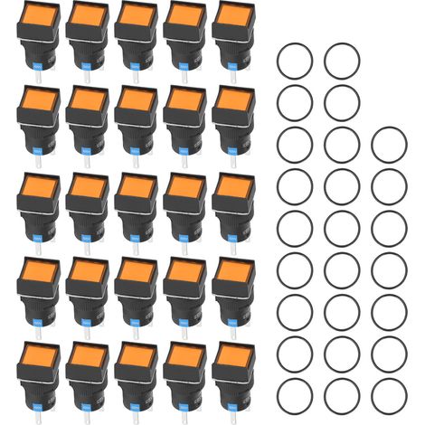 25PCS Bouton Poussoir Carré Auto-verrouillant Lumineux 16mm 220V 5A Jaune Interrupteur d'Alimentation (1/5)