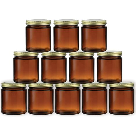 Lot de 12 bocaux en verre ambré de 237 ml avec couvercle pour la fabrication de bougies, bocaux à visser avec couvercle, parfaits pour les bougies, les crèmes (1/5)