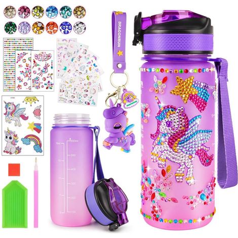 Kit de bricolage pour gourde licorne pour enfants, gourde Diamond Painting 600ml, violet