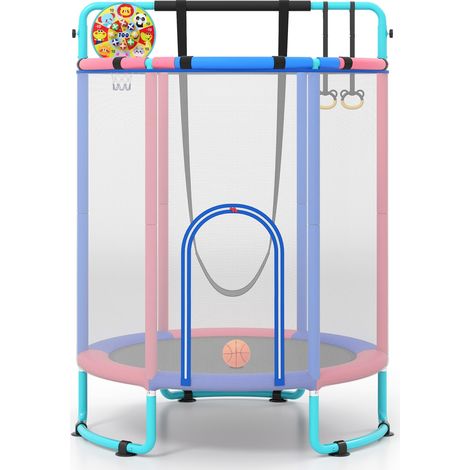 COSTWAY Trampoline Exterieur Enfant, 30 Ressorts (154x154x210cm,Bleu) (1/5)