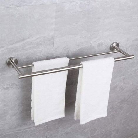 Organisateur de salle de bain, porte-serviettes Double porte-serviettes de 50cm, support mural en acier inoxydable, finition bro (1/4)