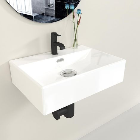 Lavabo Rectangulaire en Céramique 50x35cm- Vasque à Poser ou Suspendue - Évier Design Moderne pour Salle de Bain - Installation Murale (Fixations Incluses) ou sur Meuble (1/5)