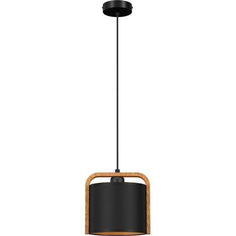 Suspension noire mat bois clair Jonko E27 15W Luminex