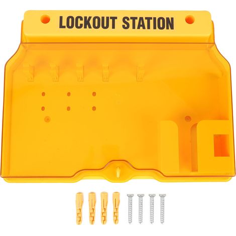 Station de cadenassage murale en PC jaune 406x315mm avec couvercle transparent et kit de fixation pour sécurité industrielle (1/5)