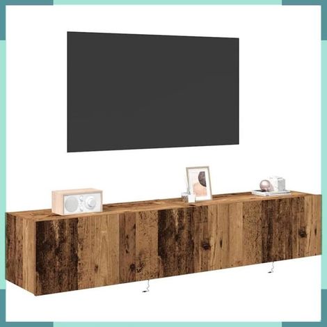 Meuble TV mural - 863105 - Bois ancien - 80 x 35 x 31 cm - Bandes LED (1/5)