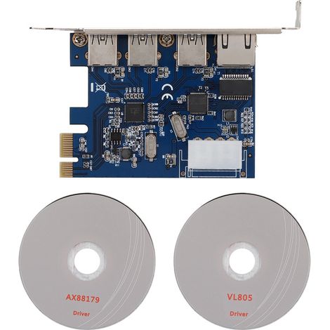 Carte D'extension PCI-E - Adaptateur USB 3.0 Et Réseau Gigabit - Compatible Windows XP Vista 7 - Chipset VL805 AX88179 - 3 Ports USB + 1 Port Ethernet - 1 Pièce (1/5)