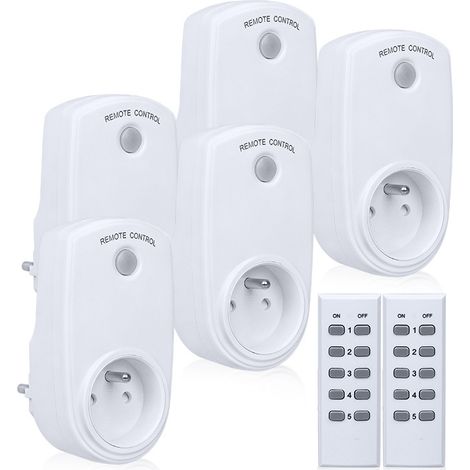 Lot de 5 prises murales intelligentes sans fil avec 2 télécommandes (norme UE) (1/4)