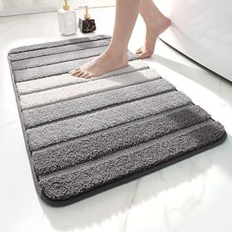 Crezuo Badematte, 40 x 60 cm, Grau, rutschfest, weiche Mikrofaser, saugfähig, maschinenwaschbar, extra dick