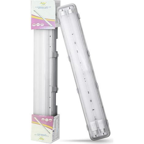 Plafoniera Stagna 2Tubi Led 120Cm 18W IP65 Copertura Trasparente Impermeabile (1/5)