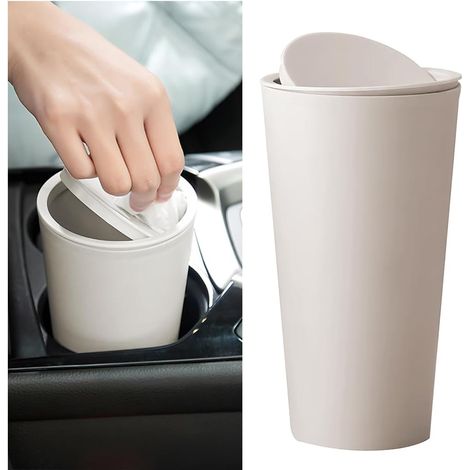 Poubelle Pour Voitures, Universel Petite Poubelle Pour Voitures En Plastique, Poubelles De Voiture Avec Rotative Couvercle, Portable, Anti-Fuite Poubelle De Voiture Pour Voiture(Kaki) (1/5)