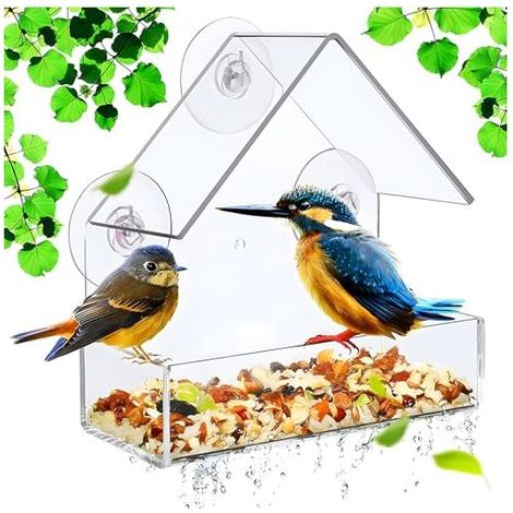 Mangeoire à Oiseaux pour Fenêtres,Mangeoires à fenêtre Acrylique Transparent,Bird Feeder Mangeoire à Oiseaux Sauvages avec Ventouses Puissantes 15x15x6cm (1/5)