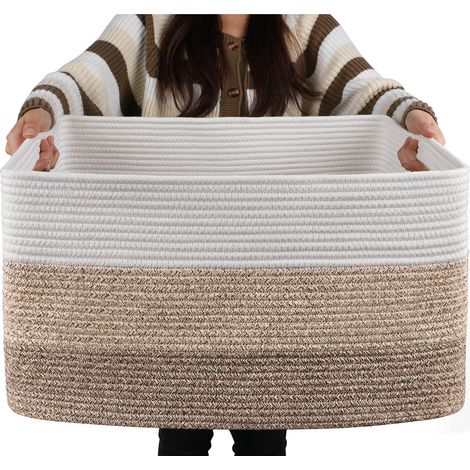 panier de rangement rectangulaire en osier avec poignée grand à linge couleurs clair 55 x 43 x 30,5 cm 1 3 Blanc Marron Foncé (1/5)