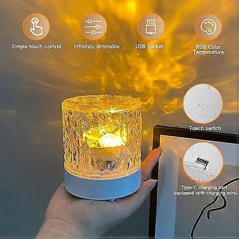 Projecteur veilleuse à effet d'ondulations d'eau rotatif pour chambre, projection murale/plafond, commande tactile/télécommande, lampe d'ambiance LED romantique, lampe de table L (1/4)
