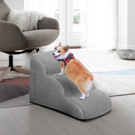 Grey 3 Steps Non-Slip Pet Steps with Removable Cover (1/5)