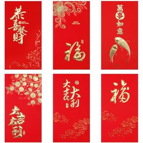 36 enveloppes rouges chinoises, 17x9cm Nouvel An 2025 Hong Bao Li Xi Enveloppes porte-bonheur Pochette cadeau pour le Nouvel An lunaire (6 motifs)
