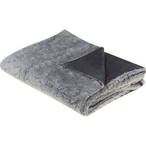 Coperta copriletto in morbida pelliccia grigio chiaro 150 x 220 cm Saraswati (1/5)